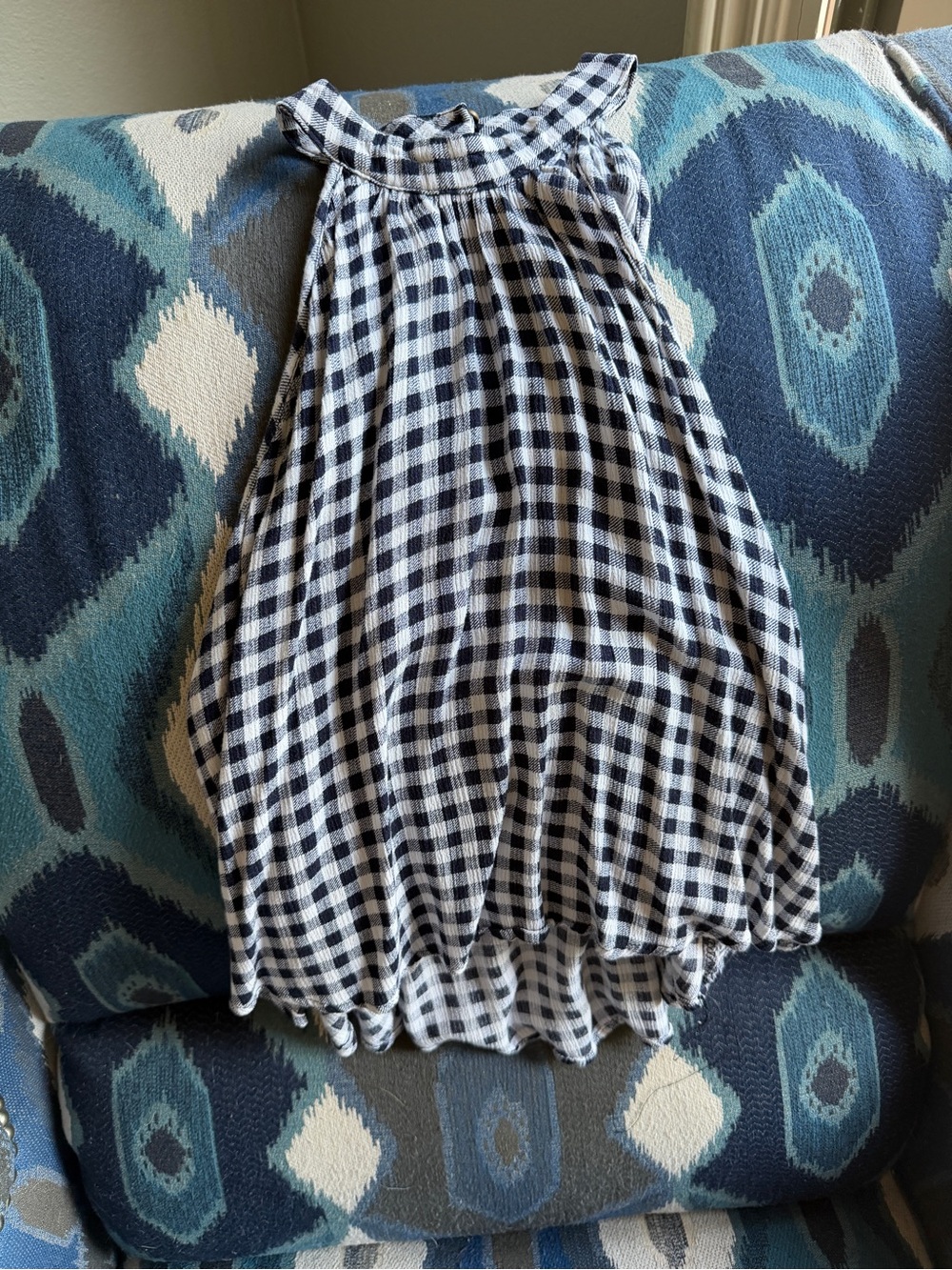 Blue and White Gingham Halter Crop Top